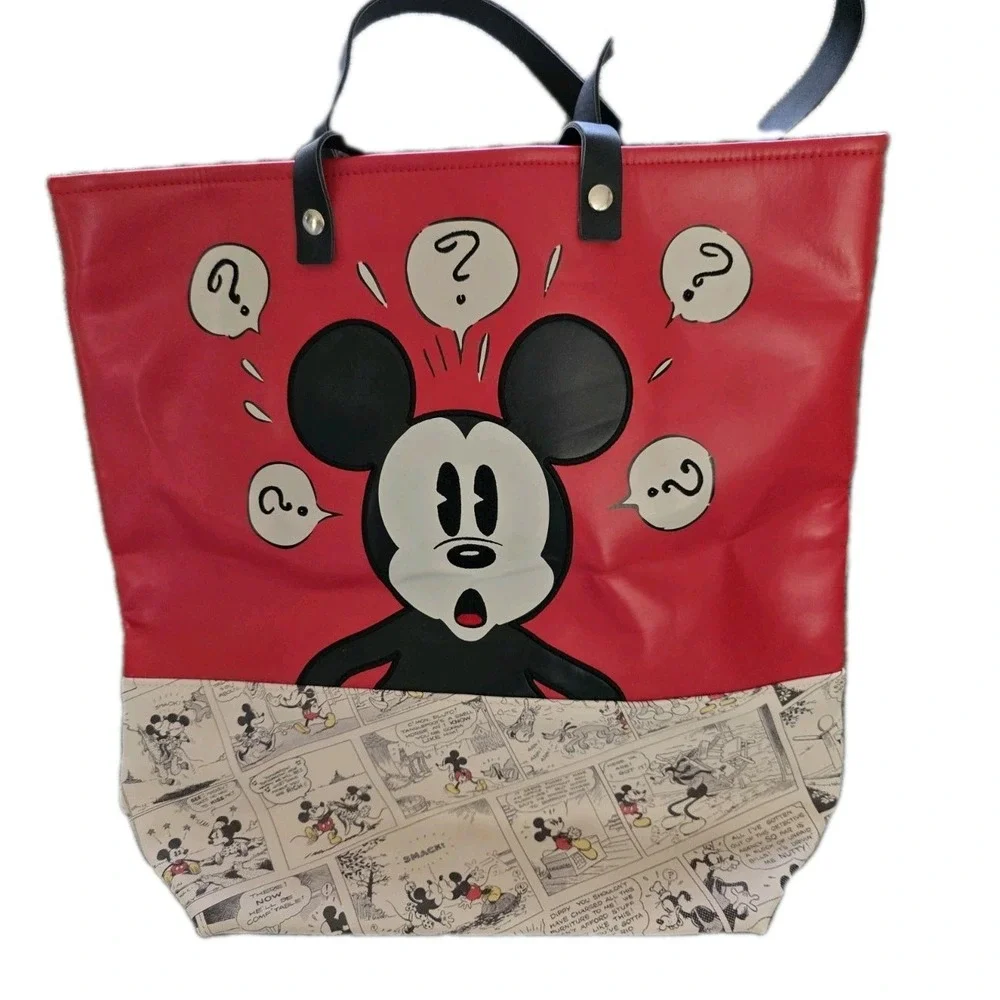 Disney Mickey Mouse Comic Strip‎ Premium Large Faux Leather Tote Bag